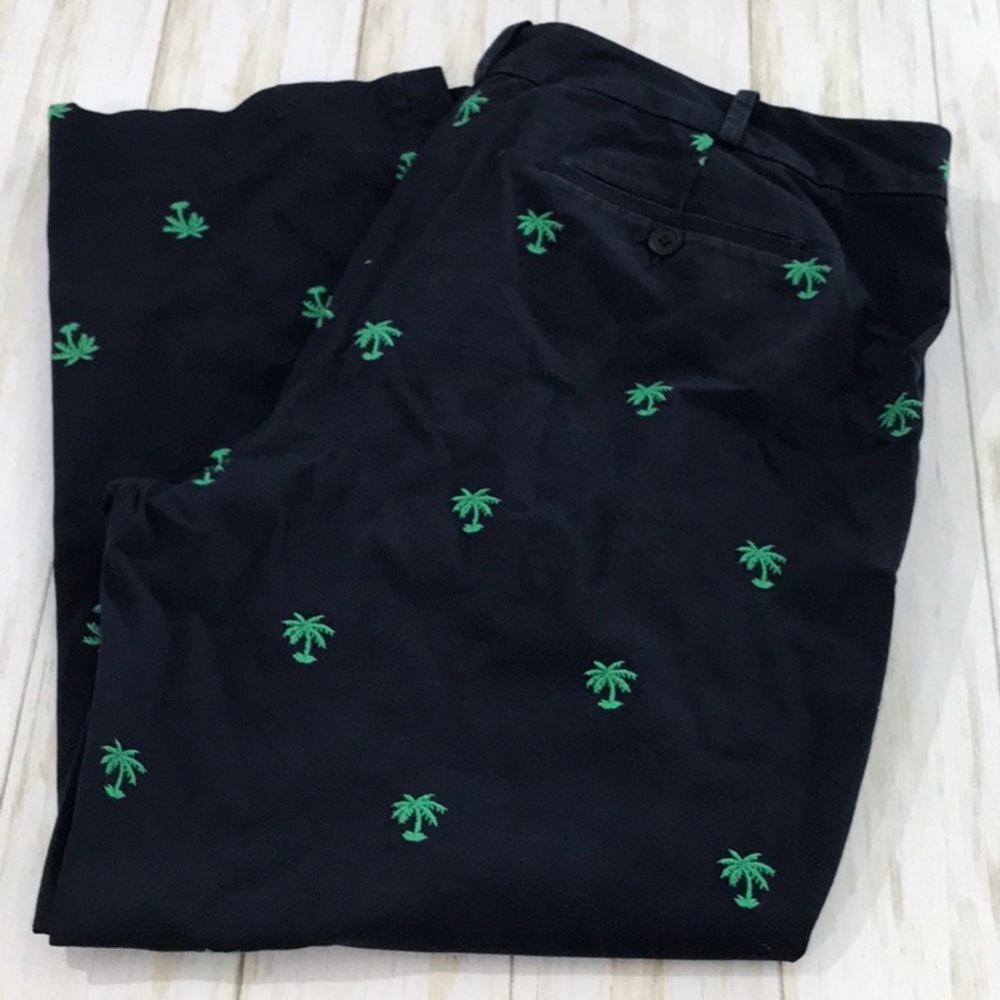 Talbots Navy Green Palm Tree Capris J35